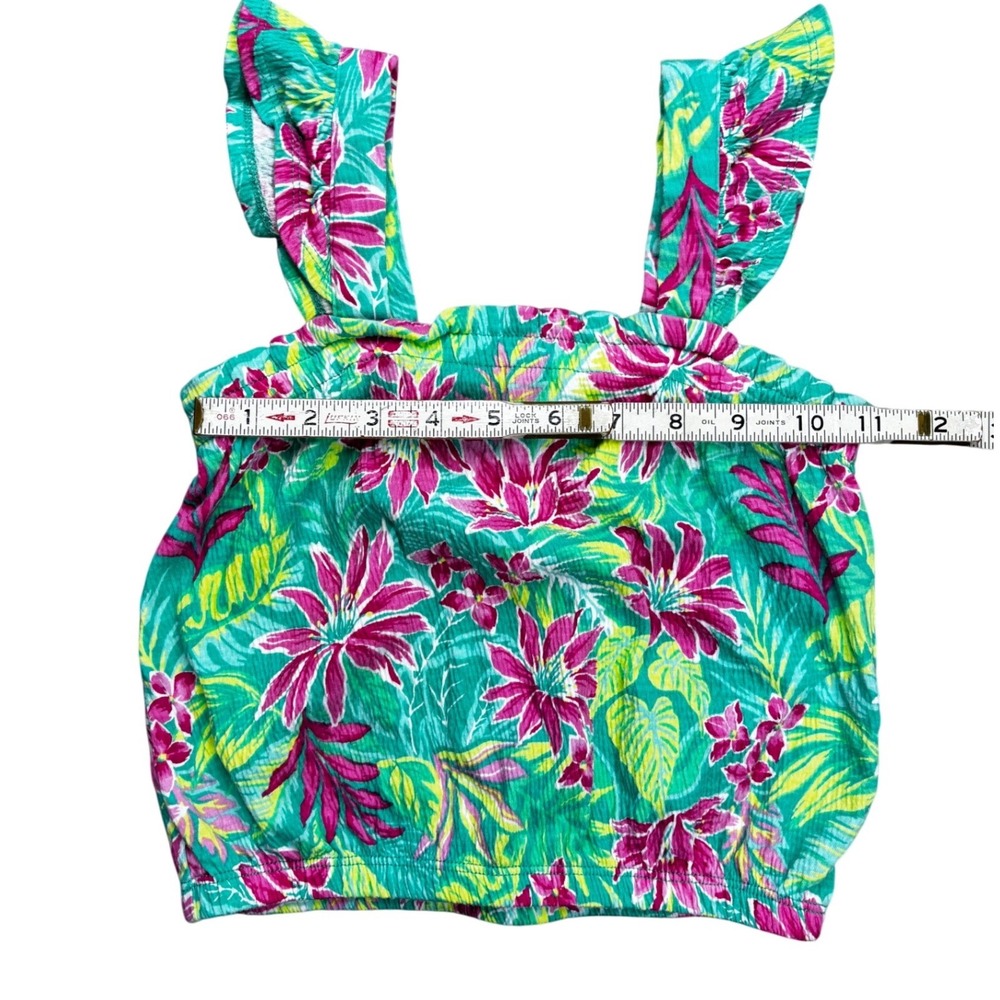 Tommy Bahama Girls Green Pink Tropical Floral Ruffle Strap Tank Top Size M 7/8 - Picture 3 of 7